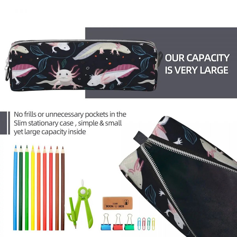 Jauks Axolotl zīmuļu futrālis Salamander dzīvnieku zīmuļu kastītes pildspalvu turētājs studentu lielajām uzglabāšanas somām Studentu skolas rāvējslēdzēja kancelejas piederumi