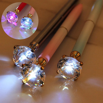 1PC Creative LED Light Big Diamond Metal Ballpoint Glitter Crystal Pen Metal Case Carat Diamond Ballpoint Канцеларски инструмент за писане