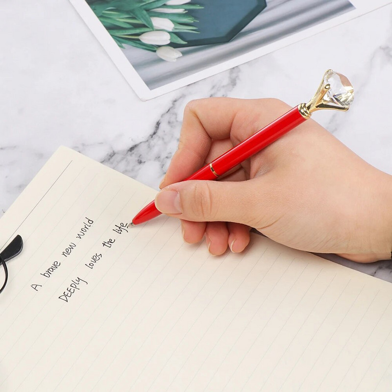 1PC Creative LED Light Big Diamond Metal Ballpoint Glitter Crystal Pen Metal Case Carat Diamond Ball Pen Stationery Writingering