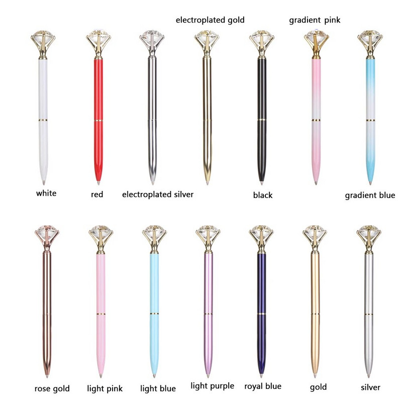 1PC Creative LED Light Big Diamond Metal Ballpoint Glitter Crystal Pen Metal Case Carat Diamond Ball Pen Stationery Writingering