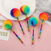 Στυλό Pompom Ballpoint Kawaii Στυλό γραφής Fluffy Ball Pen βελούδινο στυλό Rainbow Color Ballpoint για αξεσουάρ γραφείου γραφείου