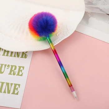 Στυλό Pompom Ballpoint Kawaii Στυλό γραφής Fluffy Ball Pen βελούδινο στυλό Rainbow Color Ballpoint για αξεσουάρ γραφείου γραφείου