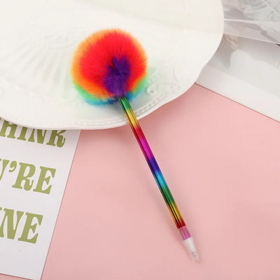 Στυλό Pompom Ballpoint Kawaii Στυλό γραφής Fluffy Ball Pen βελούδινο στυλό Rainbow Color Ballpoint για αξεσουάρ γραφείου γραφείου