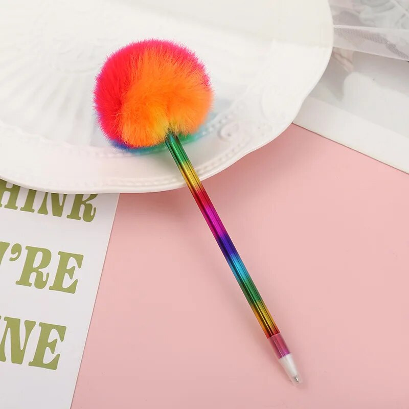 Στυλό Pompom Ballpoint Kawaii Στυλό γραφής Fluffy Ball Pen βελούδινο στυλό Rainbow Color Ballpoint για αξεσουάρ γραφείου γραφείου