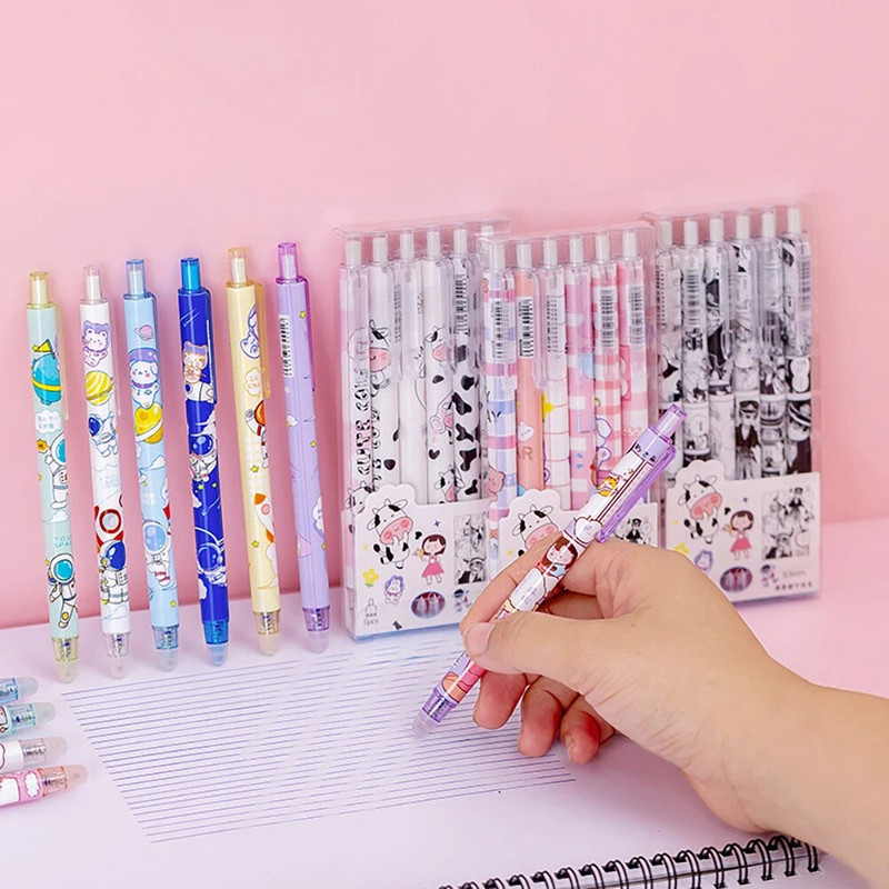 6gab/komplekts karikatūra 0,5mm zila nospiežama dzēšama gēla pildspalva maģiska berze Viegli dzēšama pildspalva radošās skolas studentu rakstāmpiederumi