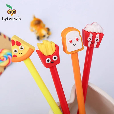 4 бр. Lytwtw`s Cute Kawaii Creative Fast Food Училищни канцеларски материали Гел писалка Sweet Lovely Funny Fries Popcorn Bread Pizza Pen