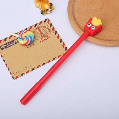 4 τμχ Lytwtw's Cute Kawaii Creative Fast Food School Stationery Gel στυλό Γλυκό υπέροχο Funny Fries Popcorn Bread Pizza Pen