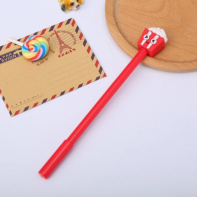 4 τμχ Lytwtw's Cute Kawaii Creative Fast Food School Stationery Gel στυλό Γλυκό υπέροχο Funny Fries Popcorn Bread Pizza Pen