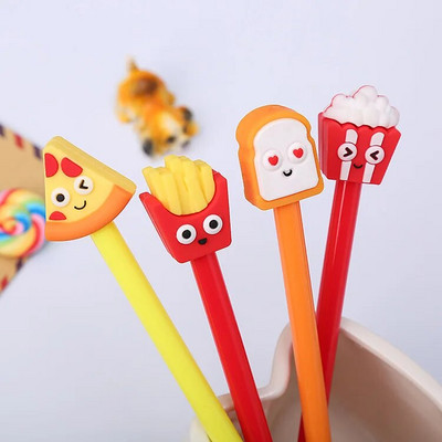 4 τμχ Lytwtw's Cute Kawaii Creative Fast Food School Stationery Gel στυλό Γλυκό υπέροχο Funny Fries Popcorn Bread Pizza Pen