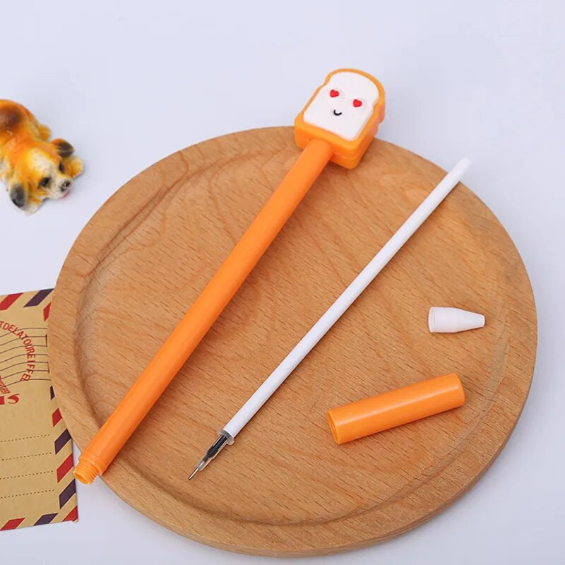 4 τμχ Lytwtw's Cute Kawaii Creative Fast Food School Stationery Gel στυλό Γλυκό υπέροχο Funny Fries Popcorn Bread Pizza Pen