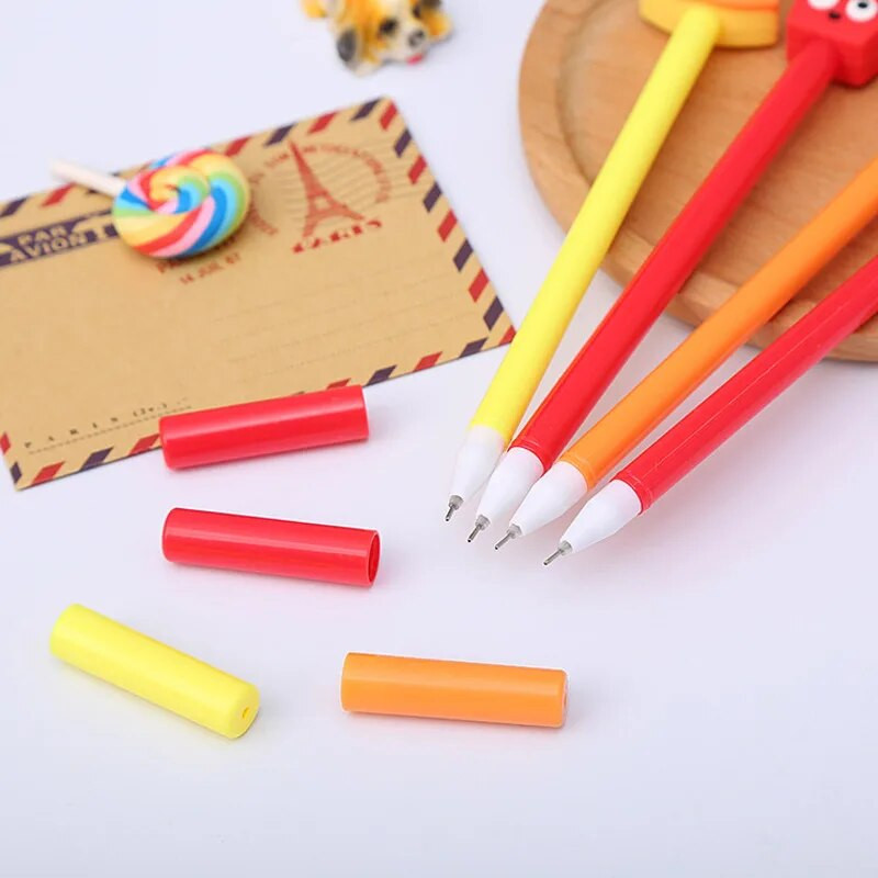4 τμχ Lytwtw's Cute Kawaii Creative Fast Food School Stationery Gel στυλό Γλυκό υπέροχο Funny Fries Popcorn Bread Pizza Pen