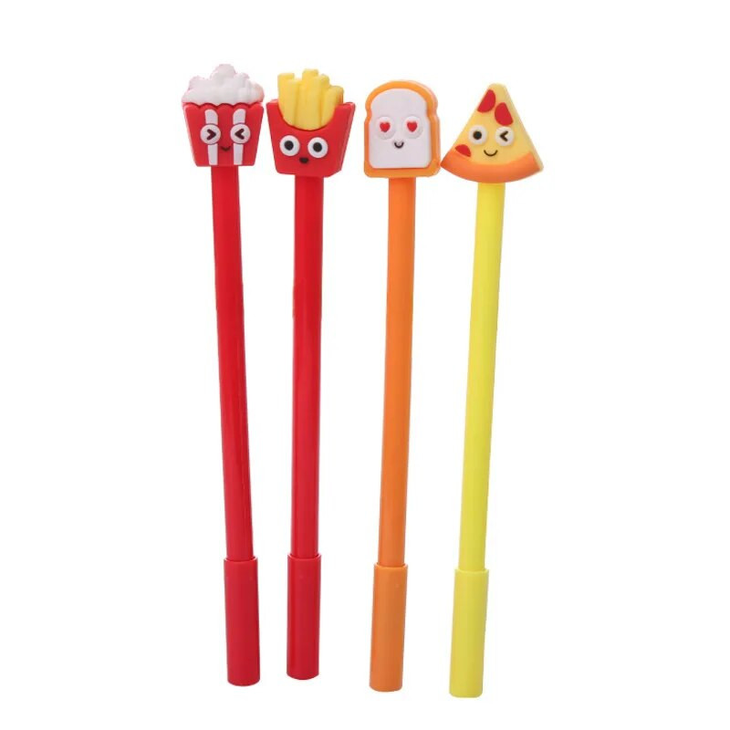 4 τμχ Lytwtw's Cute Kawaii Creative Fast Food School Stationery Gel στυλό Γλυκό υπέροχο Funny Fries Popcorn Bread Pizza Pen