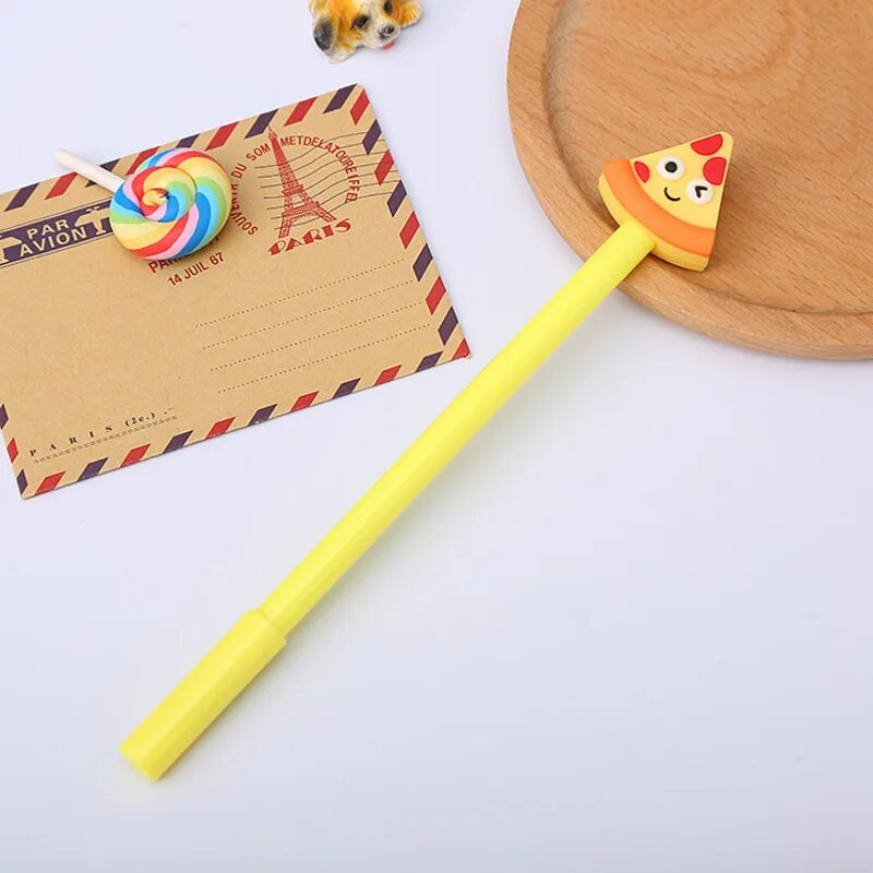 4 τμχ Lytwtw's Cute Kawaii Creative Fast Food School Stationery Gel στυλό Γλυκό υπέροχο Funny Fries Popcorn Bread Pizza Pen