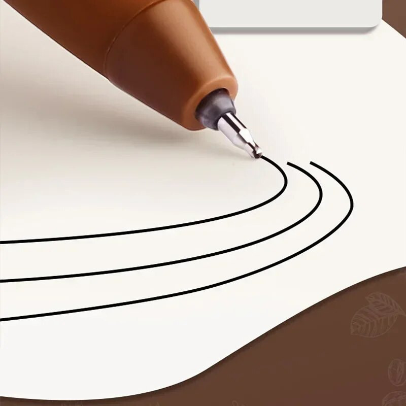 6 τμχ Coffee Time Gel Pens Highlighter 0,5mm Ballpoint Black Color Ink & Coffee Marker for Writing