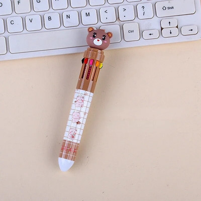 Kawaii Bear karikatūra silikona 10 krāsu kupla lodīšu pildspalva skolas biroja piederumi, dāvanu kancelejas piederumi