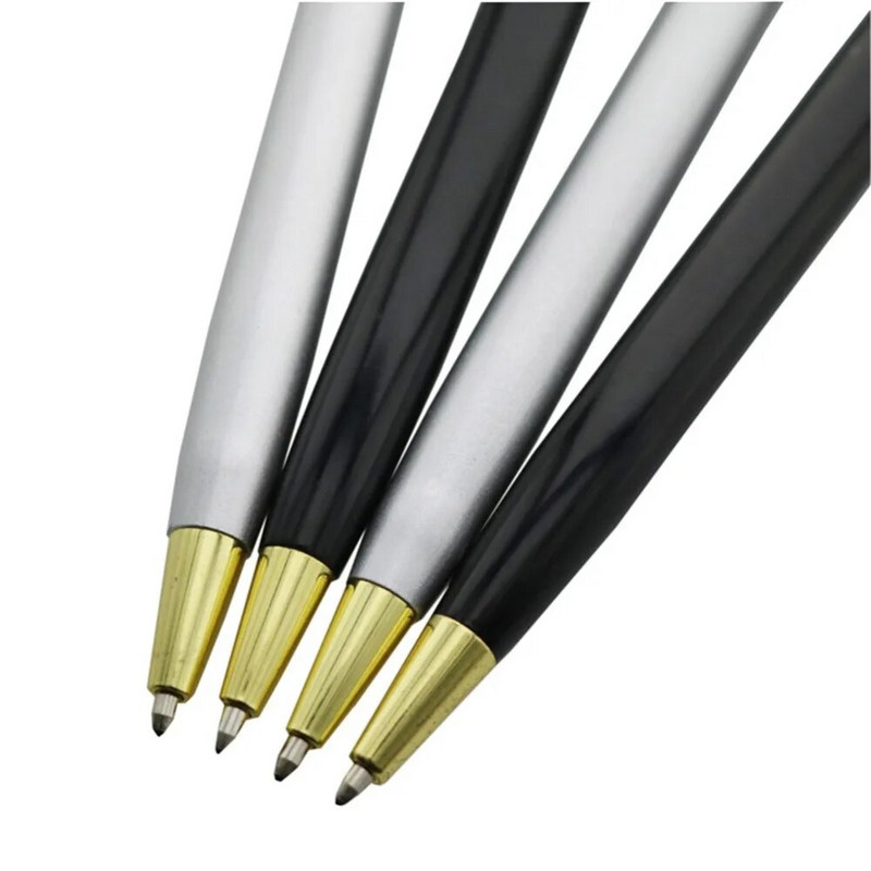 1 gab. Sudraba vai melna izvēles nerūsējošā tērauda stieņa rotējoša metāla lodīšu pildspalva, zila uzpilde, izsmalcināta paraksta dāvanu pildspalva