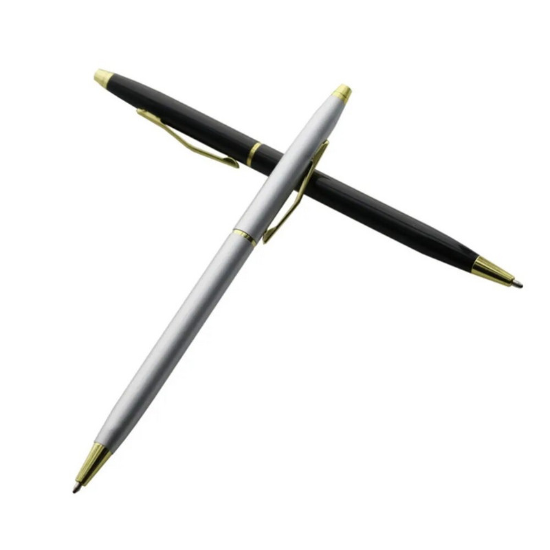 1 gab. Sudraba vai melna izvēles nerūsējošā tērauda stieņa rotējoša metāla lodīšu pildspalva, zila uzpilde, izsmalcināta paraksta dāvanu pildspalva
