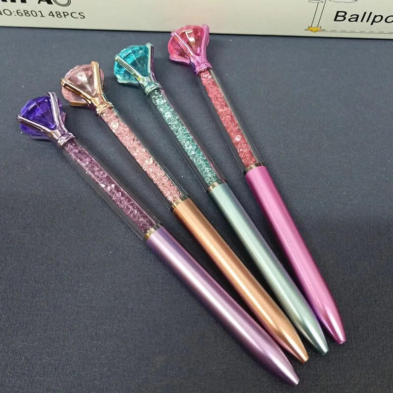 4 tk suur teemant pöörlev pastapliiats Quicksand pöörlevad pastapliiatsid Crystal Gem Ballpoint Student Prize