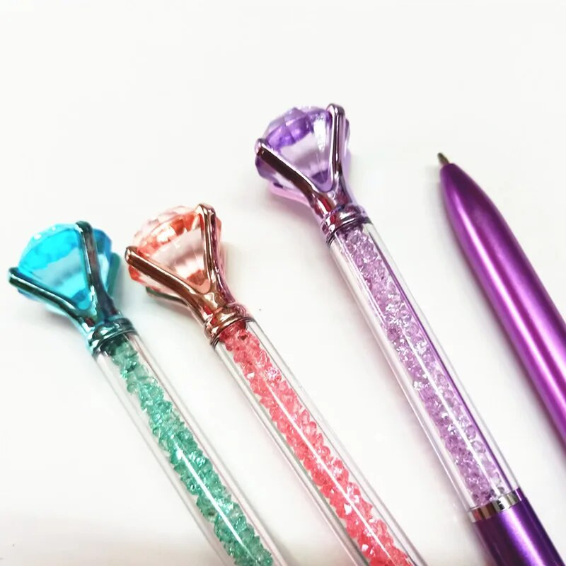 4 tk suur teemant pöörlev pastapliiats Quicksand pöörlevad pastapliiatsid Crystal Gem Ballpoint Student Prize