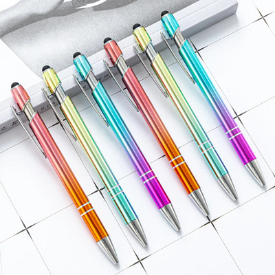 1 брой канцеларски материали Офис Училищни пособия Градиентна цветна преса Химикалка със сензорен екран Сладки метални химикалки