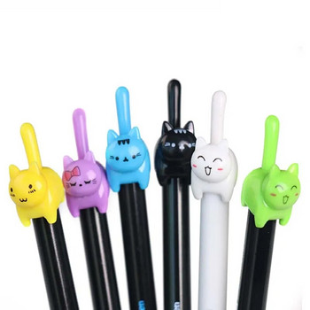 6 τεμάχια/παρτίδα Kawaii Black Cat Tail Gel στυλό 0,5mm Έγχρωμο στυλό τύπου Cats Press για τη γραφή σχολικών ειδών γραφείου