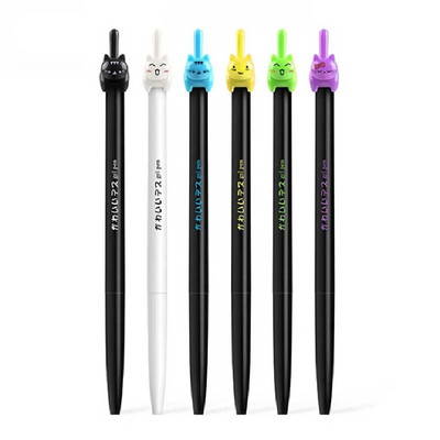 6Pcs/lot Kawaii Black Cat Tail Gel Pen 0,5 mm Color Cats Press Style Automatska olovka za pisanje Uredski pribor Školski pribor