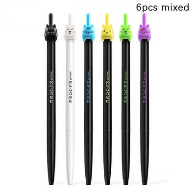 6 τεμάχια/παρτίδα Kawaii Black Cat Tail Gel στυλό 0,5mm Έγχρωμο στυλό τύπου Cats Press για τη γραφή σχολικών ειδών γραφείου