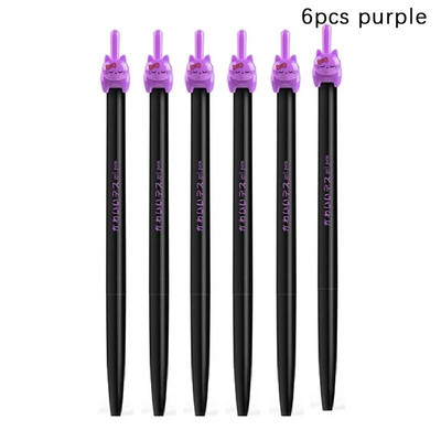 6 τεμάχια/παρτίδα Kawaii Black Cat Tail Gel στυλό 0,5mm Έγχρωμο στυλό τύπου Cats Press για τη γραφή σχολικών ειδών γραφείου