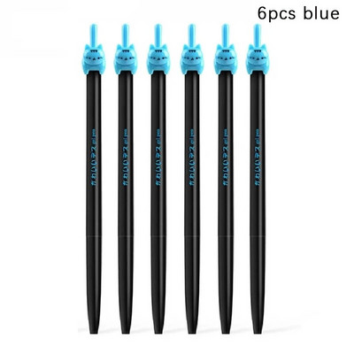 6 τεμάχια/παρτίδα Kawaii Black Cat Tail Gel στυλό 0,5mm Έγχρωμο στυλό τύπου Cats Press για τη γραφή σχολικών ειδών γραφείου