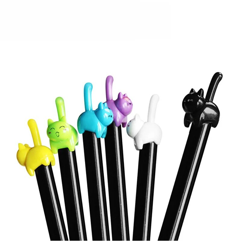 6 τεμάχια/παρτίδα Kawaii Black Cat Tail Gel στυλό 0,5mm Έγχρωμο στυλό τύπου Cats Press για τη γραφή σχολικών ειδών γραφείου