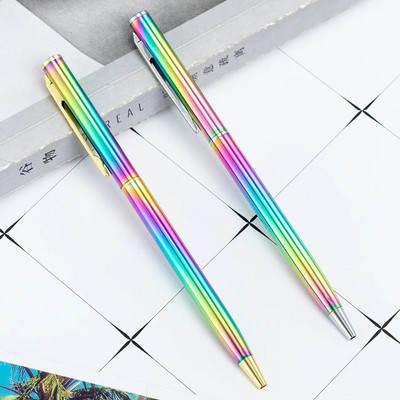1 брой креативна многоцветна химикалка Бизнес метални офис въртящи се химикалки Училищни канцеларски материали Офис консумативи