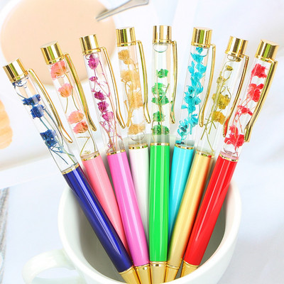 Creative ballpoint Pen Metal Ball Pens Office Supplies Rose Golden Rose Gold Pens Dynamic Liquid Flower Pen