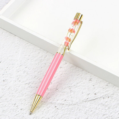 Radoša lodīšu pildspalva Metāla lodīšu pildspalvas Biroja piederumi Rose Golden Rose Gold Pens Dynamic Liquid Flower Pens