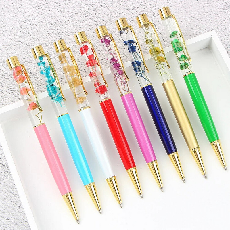 Radoša lodīšu pildspalva Metāla lodīšu pildspalvas Biroja piederumi Rose Golden Rose Gold Pens Dynamic Liquid Flower Pens