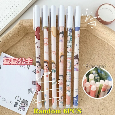 6/18gab/komplekts Kawaii karikatūras dzēšama pildspalva 0,5mm zila tinte Cute želejas pildspalvas Mazgājams rokturis Skolas biroja piederumi bērniem Statione