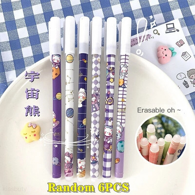 6/18gab/komplekts Kawaii karikatūras dzēšama pildspalva 0,5mm zila tinte Cute želejas pildspalvas Mazgājams rokturis Skolas biroja piederumi bērniem Statione