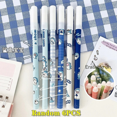 6/18gab/komplekts Kawaii karikatūras dzēšama pildspalva 0,5mm zila tinte Cute želejas pildspalvas Mazgājams rokturis Skolas biroja piederumi bērniem Statione
