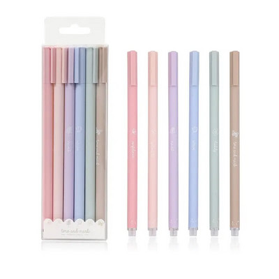 6tk/komplekt Creative Cute Morandi Simple Small Fresh Geel Pen Kawaii Quick Drying Cap Neutral Pen Journal Supplies Kirjatarbed