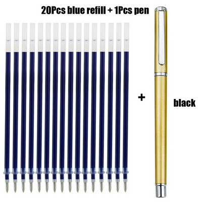 1+20 gab. Metāla želejveida tintes zīmuļu pildspalva, rotējoša 0,5 MM melna Šveices uzpilde Biznesa parakstīšanas skolas biroja kancelejas preču lodīšu pildspalva
