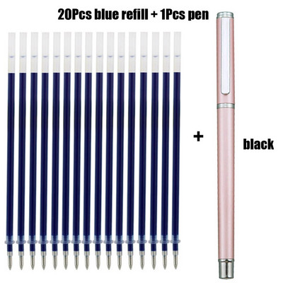 1+20 gab. Metāla želejveida tintes zīmuļu pildspalva, rotējoša 0,5 MM melna Šveices uzpilde Biznesa parakstīšanas skolas biroja kancelejas preču lodīšu pildspalva