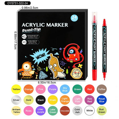 24.12.36 Pakendid Akrüülvärvi markerpliiatsid Kahe otsaga värvimarkerid Kunstmaali täpppliiats kaasaskantav värvimismarker kiiresti kuivav