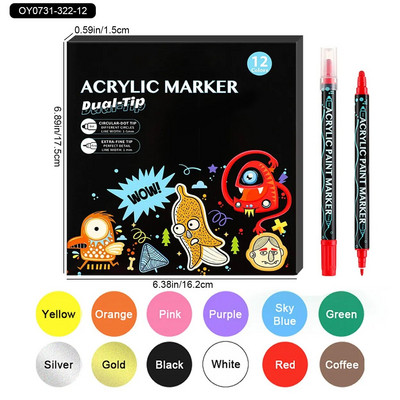 24.12.36 Pakendid Akrüülvärvi markerpliiatsid Kahe otsaga värvimarkerid Kunstmaali täpppliiats kaasaskantav värvimismarker kiiresti kuivav