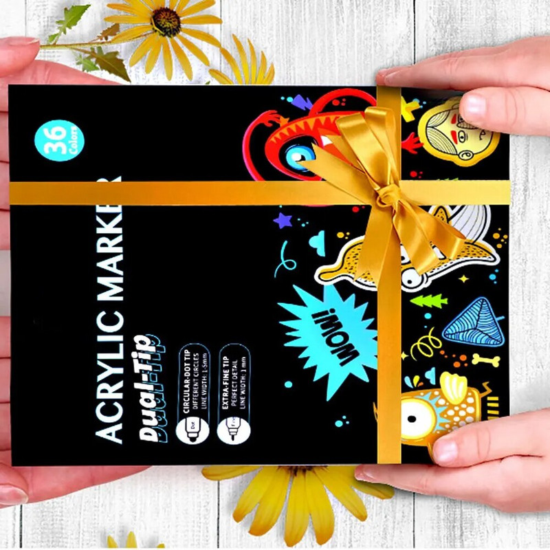 24.12.36 Pakendid Akrüülvärvi markerpliiatsid Kahe otsaga värvimarkerid Kunstmaali täpppliiats kaasaskantav värvimismarker kiiresti kuivav