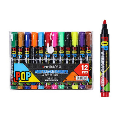 8/12 Έγχρωμο σετ λευκού πίνακα POP, λοξές και στρογγυλές μύτες, σβήσιμο, επαναγεμιζόμενο, ασφάλεια, μη τοξικό, σύσκεψη γραφείου, εκπαιδευτικά είδη