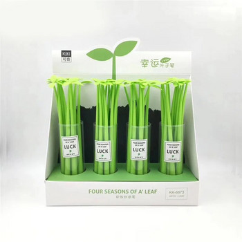 4 бр. 0,5 mm черно мастило Lucky Leaf Lovely Gel Pen Creative Green Leaf Little Bud Pen за училище и офис консумативи за писане