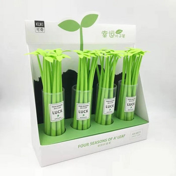 4 бр. 0,5 mm черно мастило Lucky Leaf Lovely Gel Pen Creative Green Leaf Little Bud Pen за училище и офис консумативи за писане