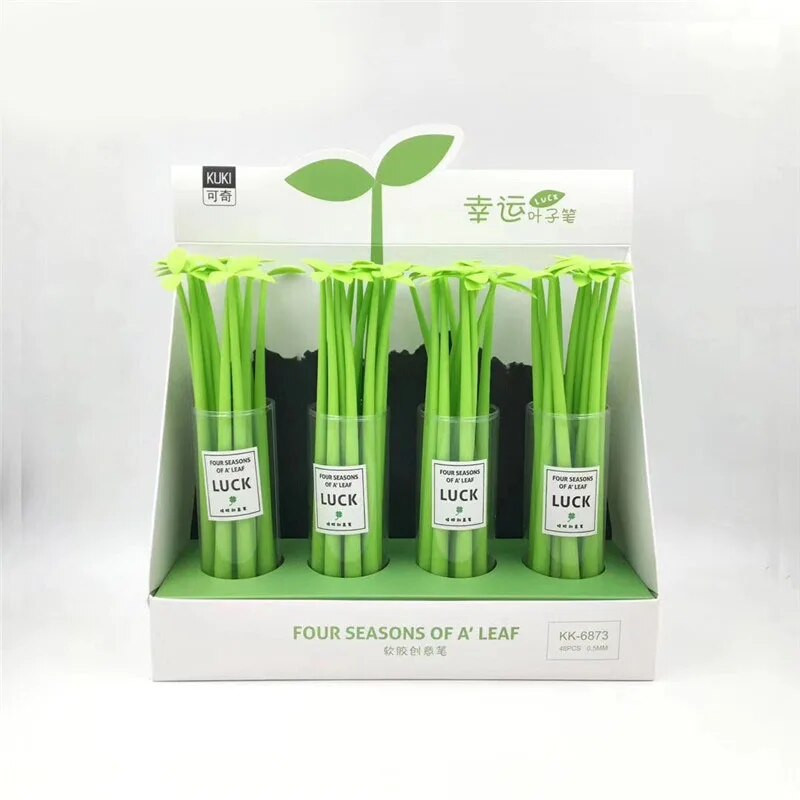 4gab 0,5 mm melnas tintes Lucky Leaf Lovely gēla pildspalva Creative Green Leaf Little Bud Pen skolas un biroja rakstīšanas piederumiem