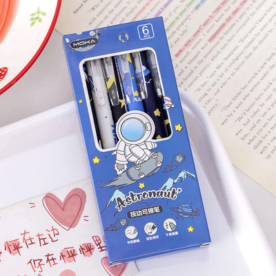 1 komplekts, 6 gab. augstvērtīga multfilmu noklikšķināma dzēšama lodīšu pildspalva studentiem, praksei un rakstīšanas vingrinājumiem, kancelejas piederumi