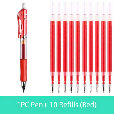 Gēla pildspalvas un uzpildes komplekts Kancelejas piederumi Kawaii rakstāmspalva, melna/sarkana/zila tinte 0,5 mm zila lodīšu pildspalva Biroja piederumi, skolas piederumi