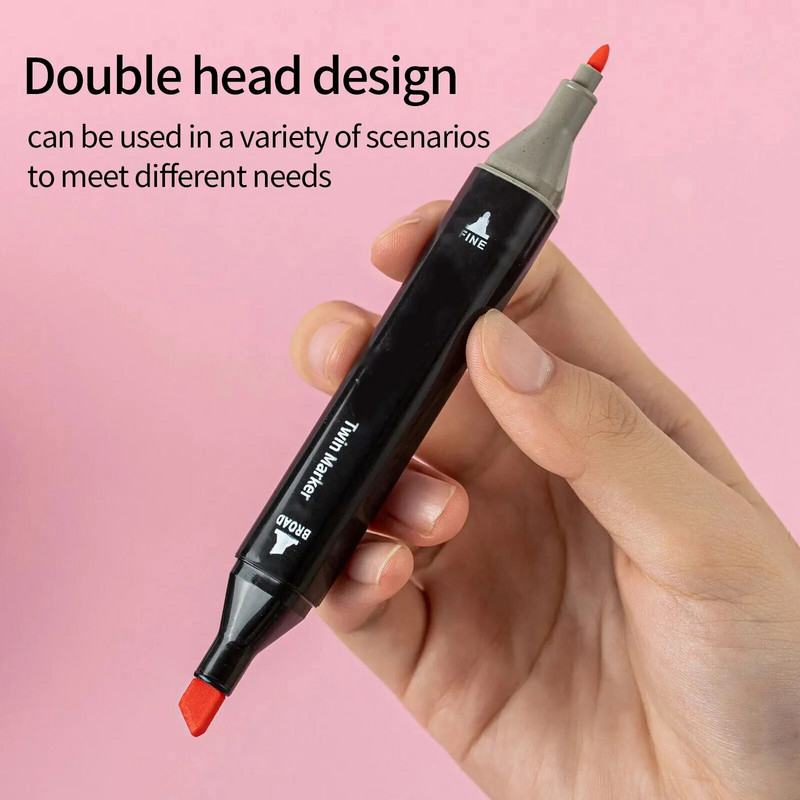 24/48 värviline kahe otsaga alkoholipõhised markerpliiatsid, ruudu/kolmnurga kujulised kahevärvilised joonistuspliiatsid kunstnikele ja õpilastele